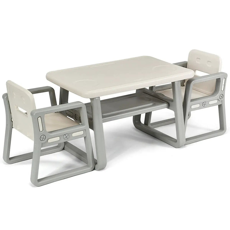 Kids Table and 2 Chairs Set with Storage Shelf-White by DirectDeals
