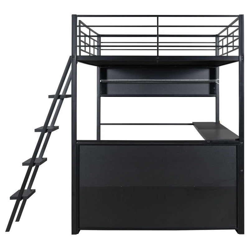 Loft Bed With LED Desk And 4 Storage Shelves by Unique Piece Furniture