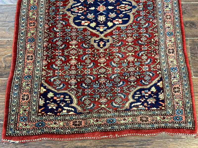 Persian Bidjar Rug 2.7 x 4, Red and Navy Blue, Small Persian Area Rug, Semi Antique by Jewel Rugs