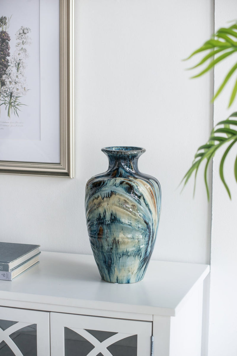 D8.7x15.5' Blue and Brown Reactive Glazed Vase by HouseOfZazla