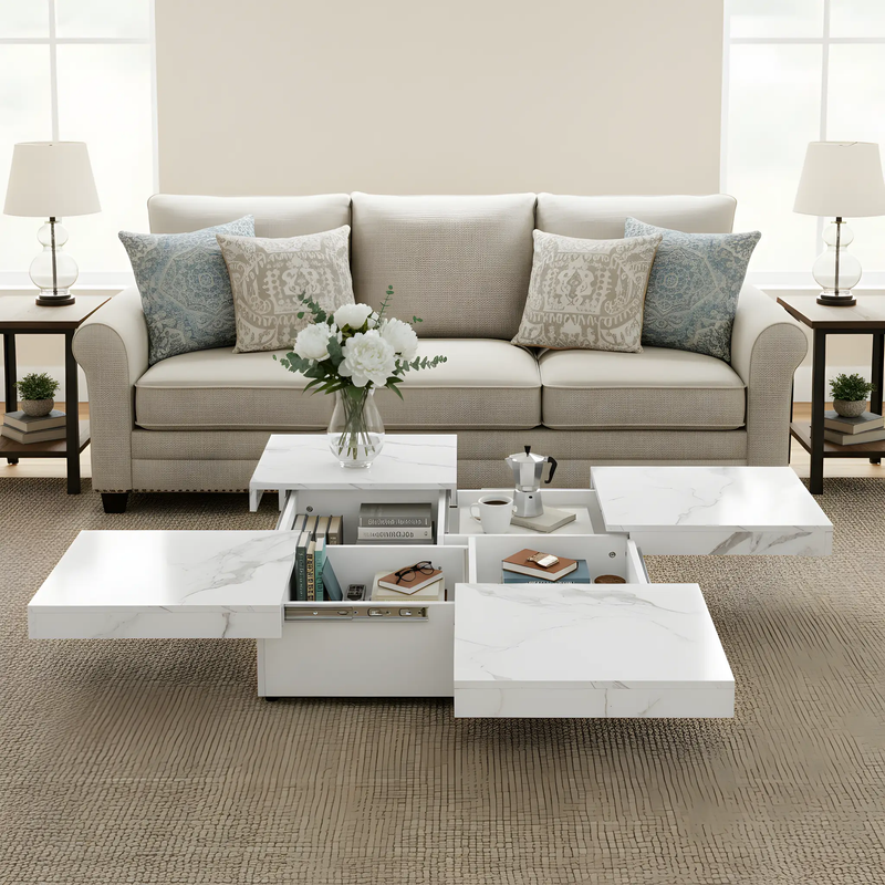 Square Marble Veneer Coffee Table with Sliding Top by HouseOfZazla