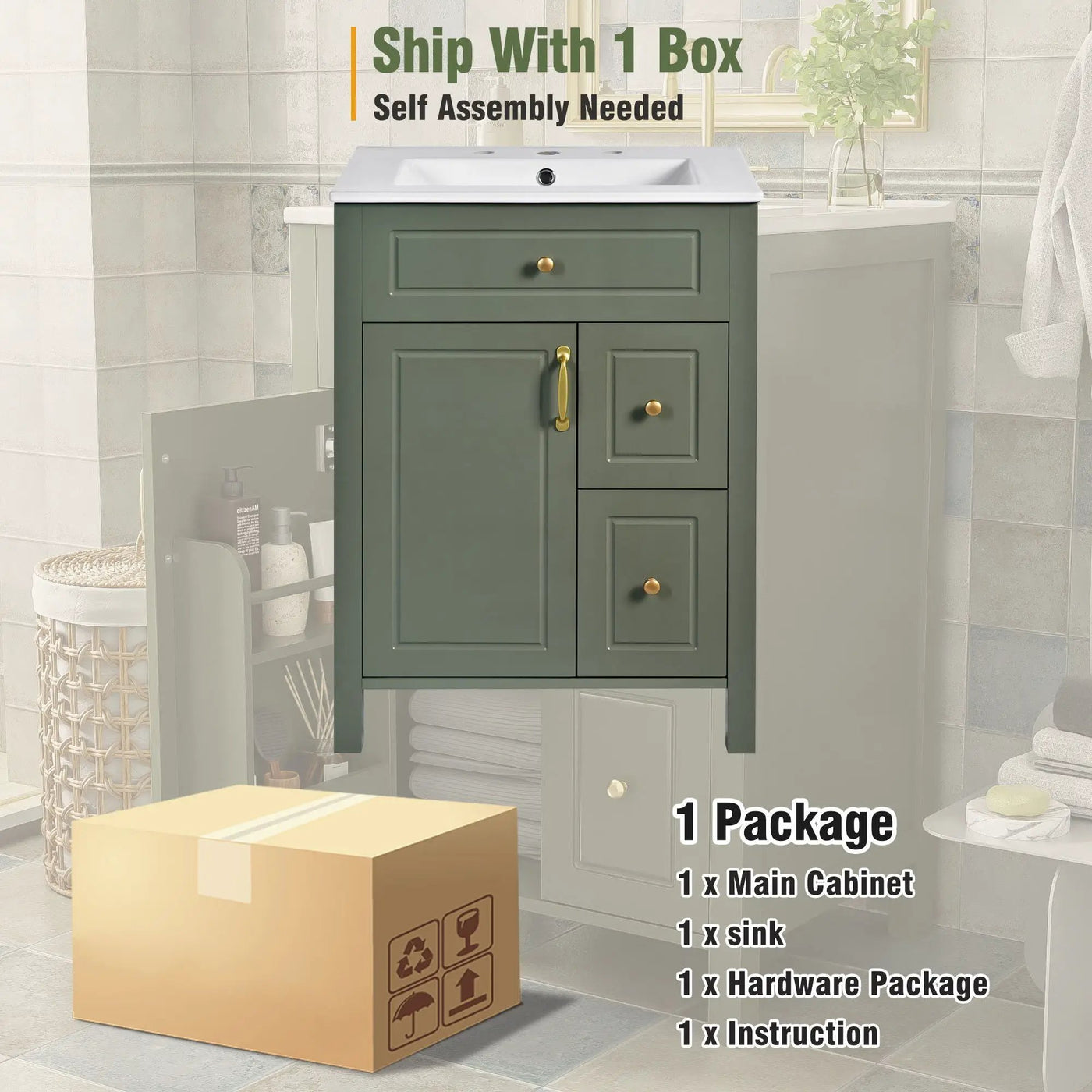 Elegant Bathroom Vanity With Ceramic Sink, Soft Close Doors And Drawers, Double Storage Racks by HouseOfZazla
