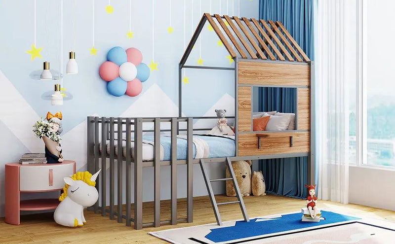 Loft Bed With Roof, Window, Guardrail, Ladder by HouseOfZazla