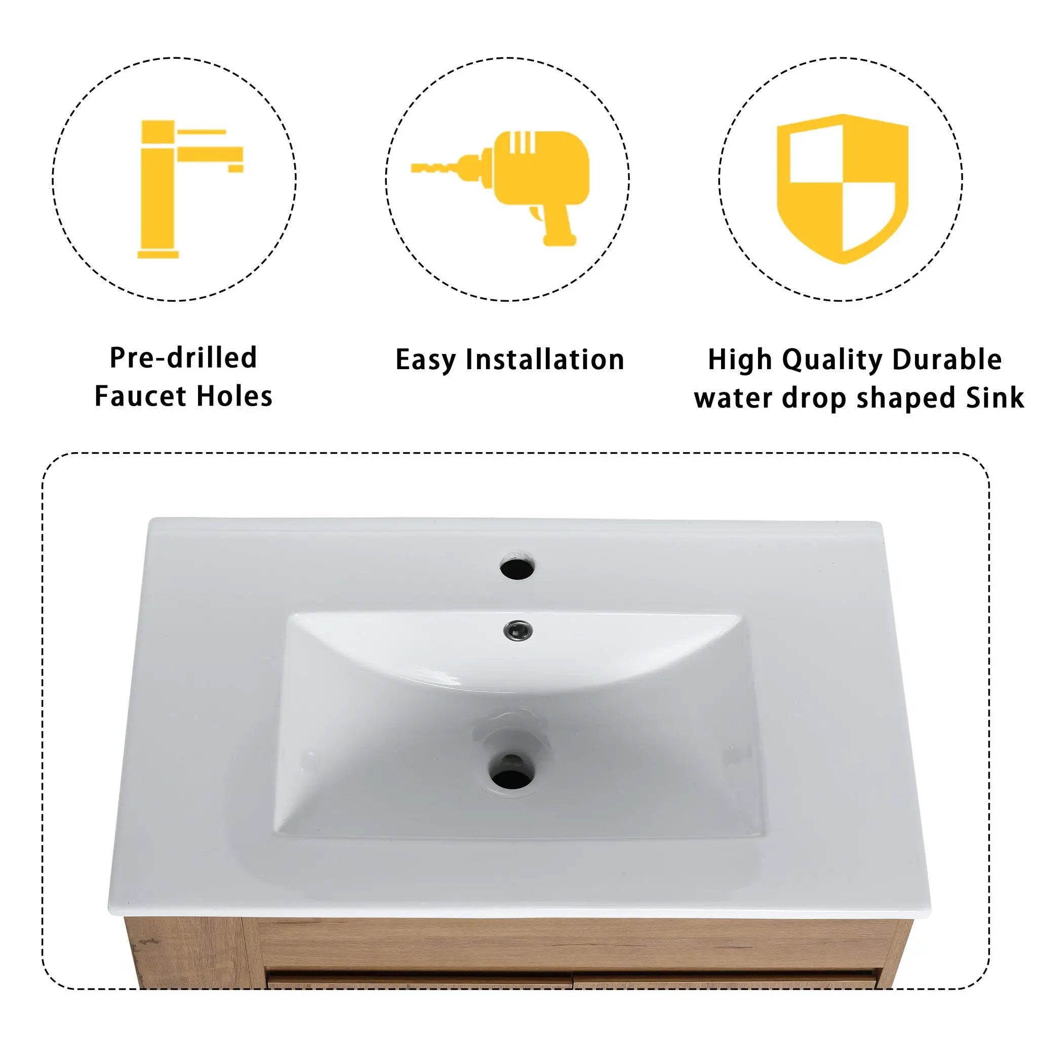 Modern Wall Mounted Bathroom Vanity With Sink And Storage Rack Soft Close Doors Plywood - Imitative Oak by HouseOfZazla