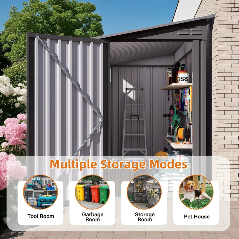 Lean To Shed With Windows, Tool House With Sloping Roof With 2 Vents And 1 Side Open Door For Backyard - Gray by HouseOfZazla