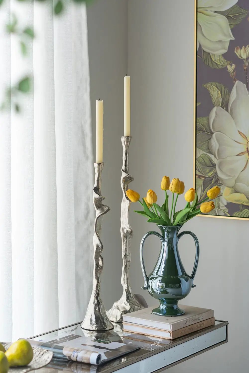 Rectangular Console Table With Elegant Floral Design And Mirrored - Silver Multi by HouseOfZazla