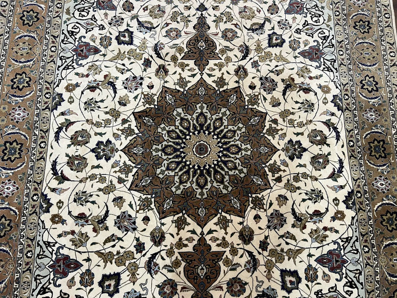 Wonderful Persian Tabriz Rug 7x10, Floral Medallion, Very Fine Oriental Carpet, Ivory by Jewel Rugs