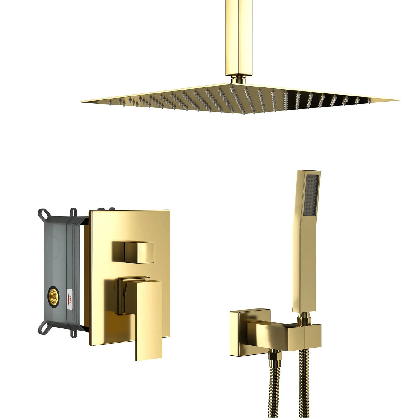 Modern Dual Shower Head System With 16" Ceiling Mount Finish, Stainless Steel And Brass by HouseOfZazla