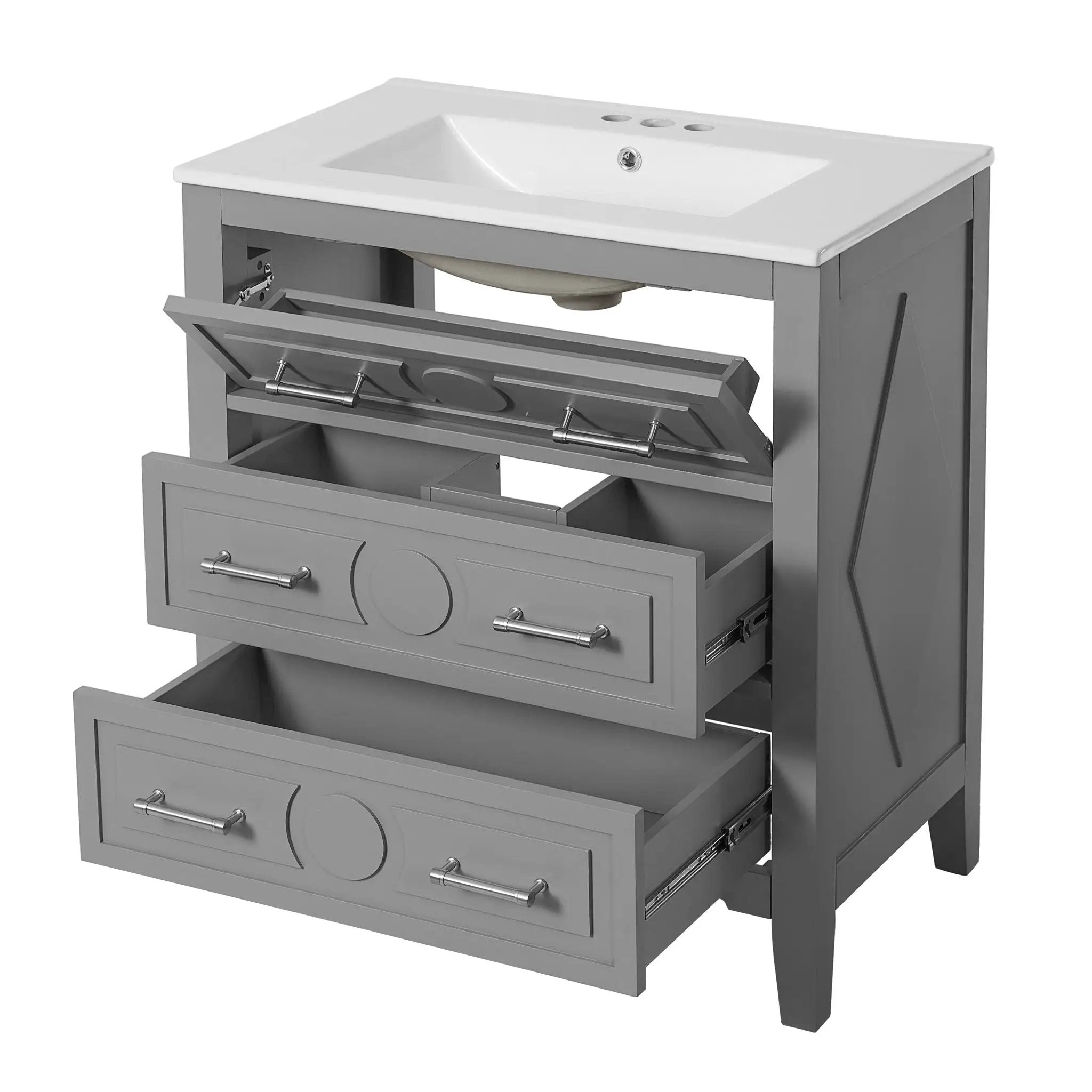 Retro Bathroom Vanity With Sink Combo, Free Standing Single Set With 3 Drawers by Unique Piece Furniture