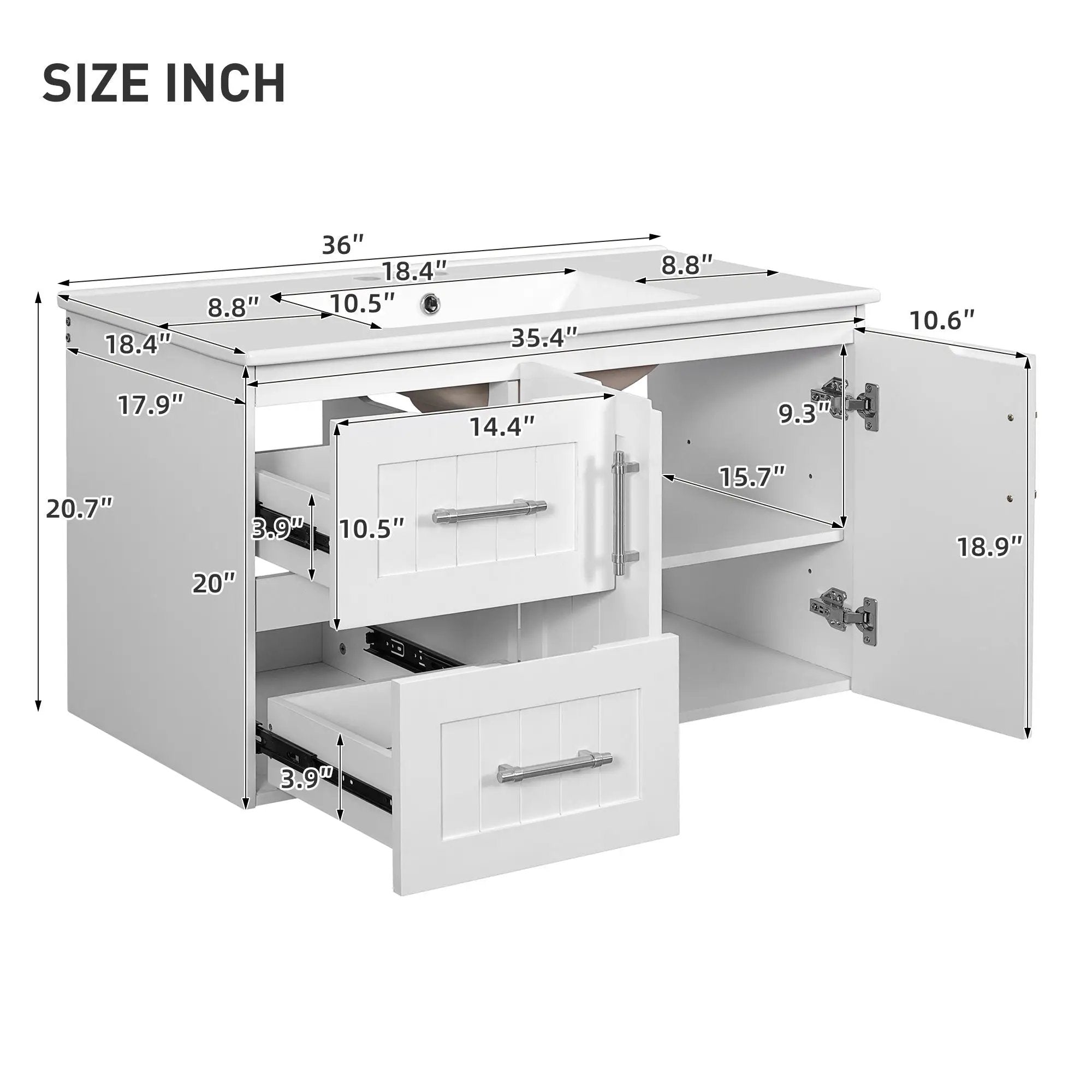 Wall Mounted Bathroom Vanity & Sink, 2 Drawers by Unique Piece Furniture