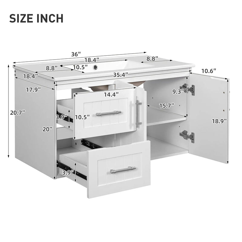 Wall Mounted Bathroom Vanity & Sink, 2 Drawers by Unique Piece Furniture