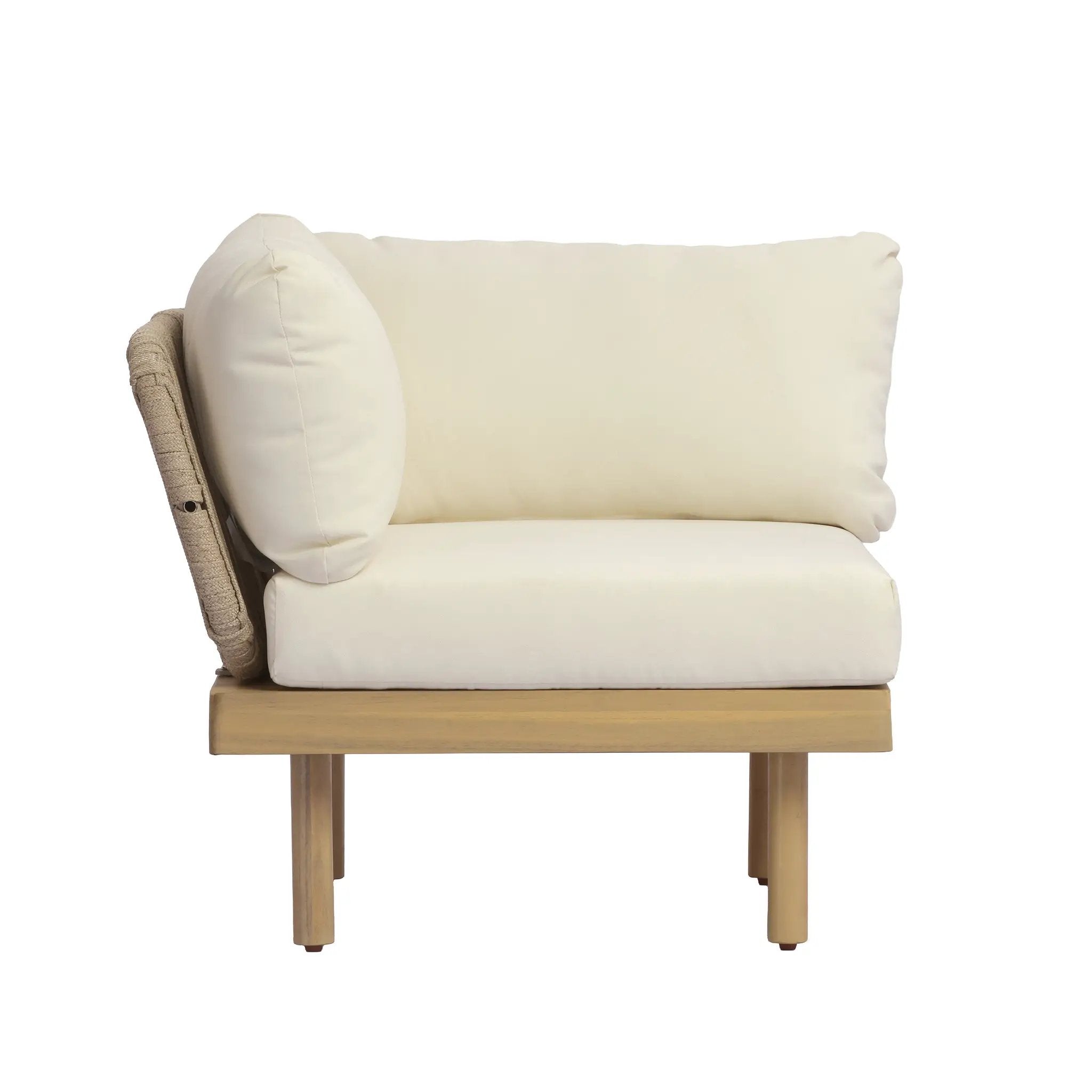 6-Piece Acacia Wood L-Shaped Modular Outdoor Sofa Set with Rope Back & Weather-Resistant Cushions by HouseOfZazla