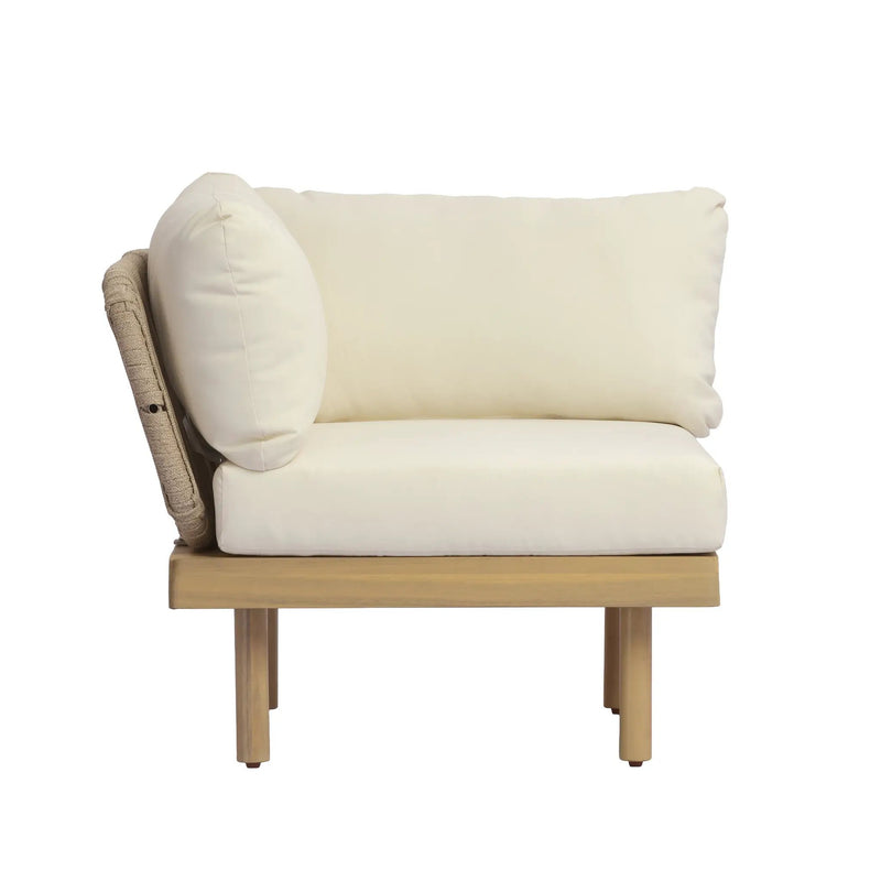 6-Piece Acacia Wood L-Shaped Modular Outdoor Sofa Set with Rope Back & Weather-Resistant Cushions by HouseOfZazla