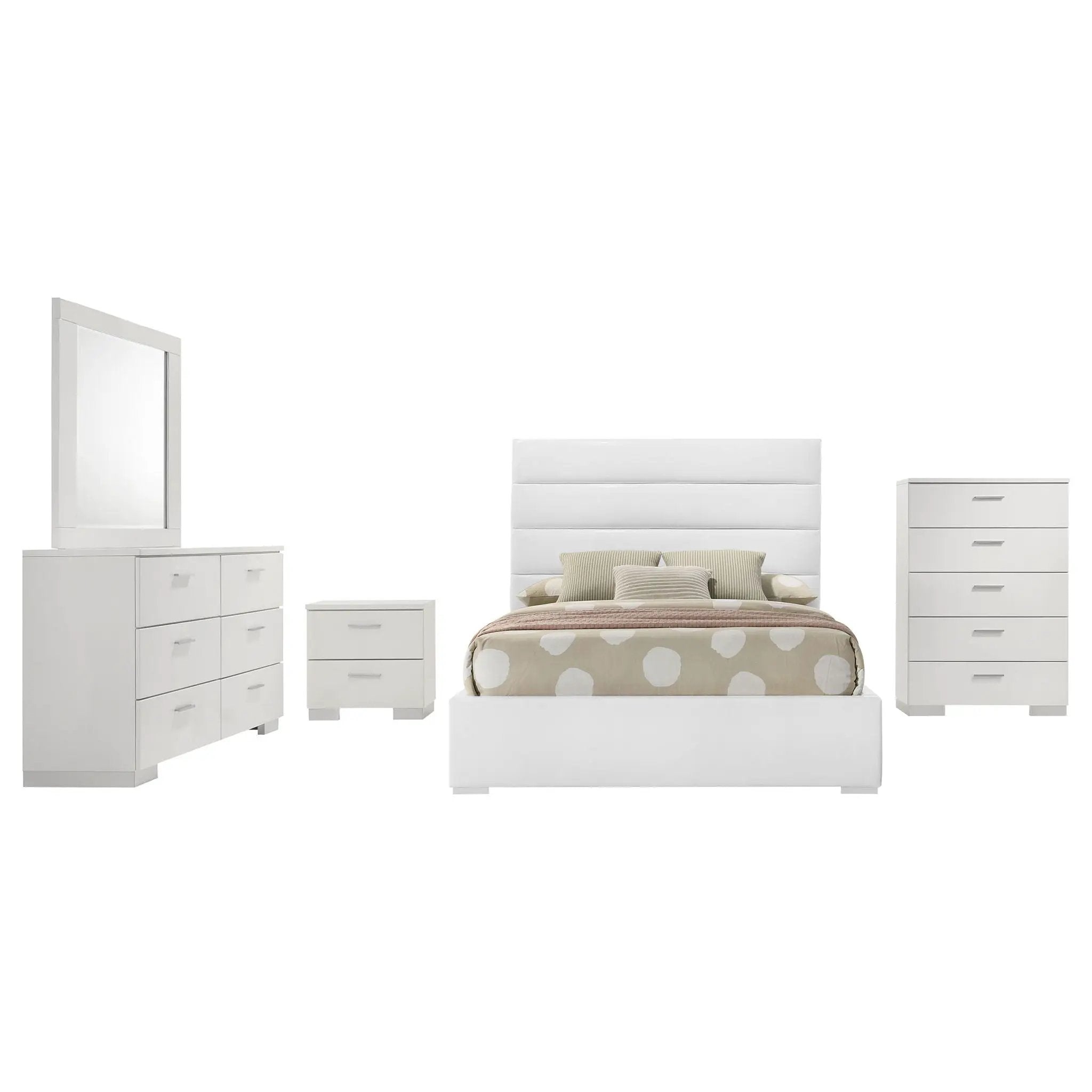 Felicity 5-piece Full Bedroom Set White High Gloss by Unique Piece Furniture