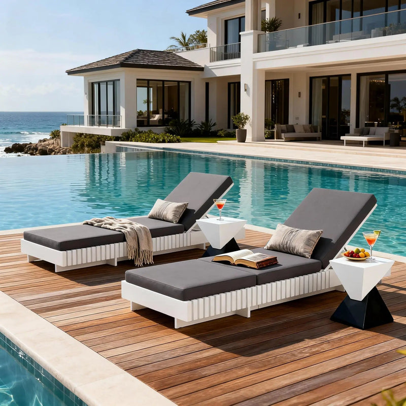 White Acacia Solid Wood Outdoor Chaise Lounge by HouseOfZazla