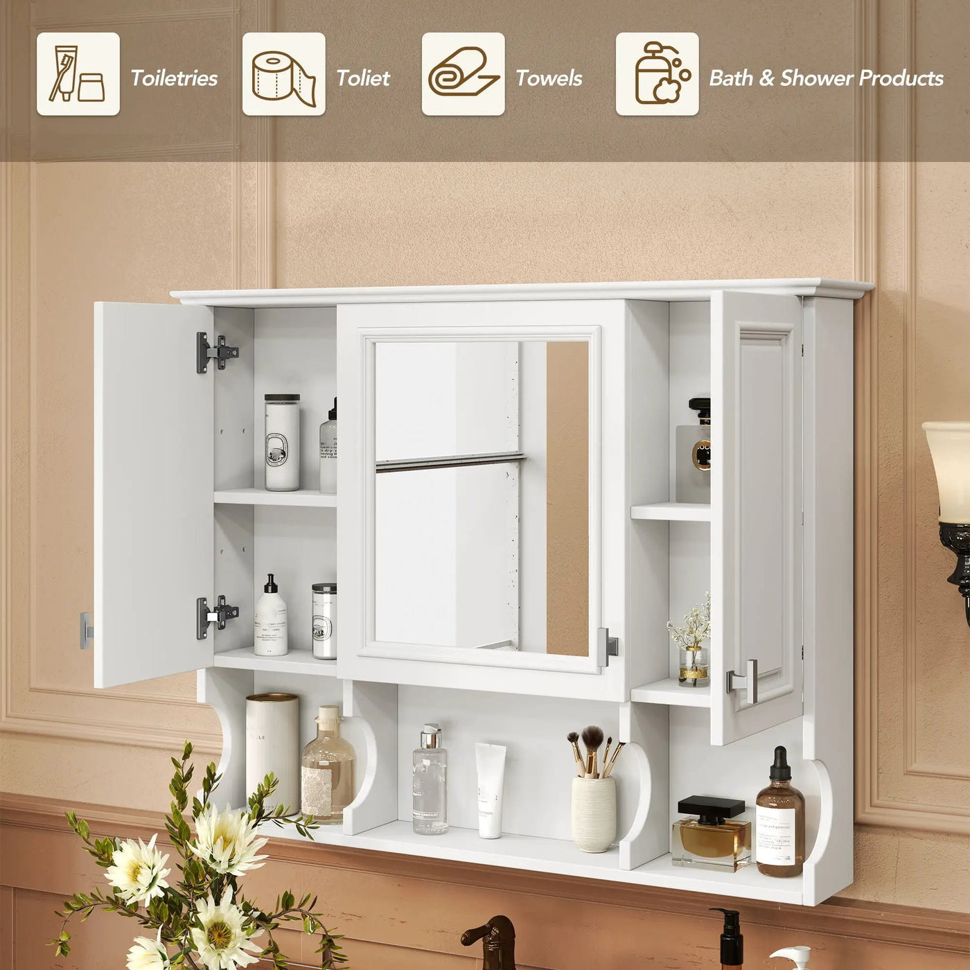 Wall Mounted Bathroom Medicine Wall Cabinet With Mirror & Open Shelves by HouseOfZazla