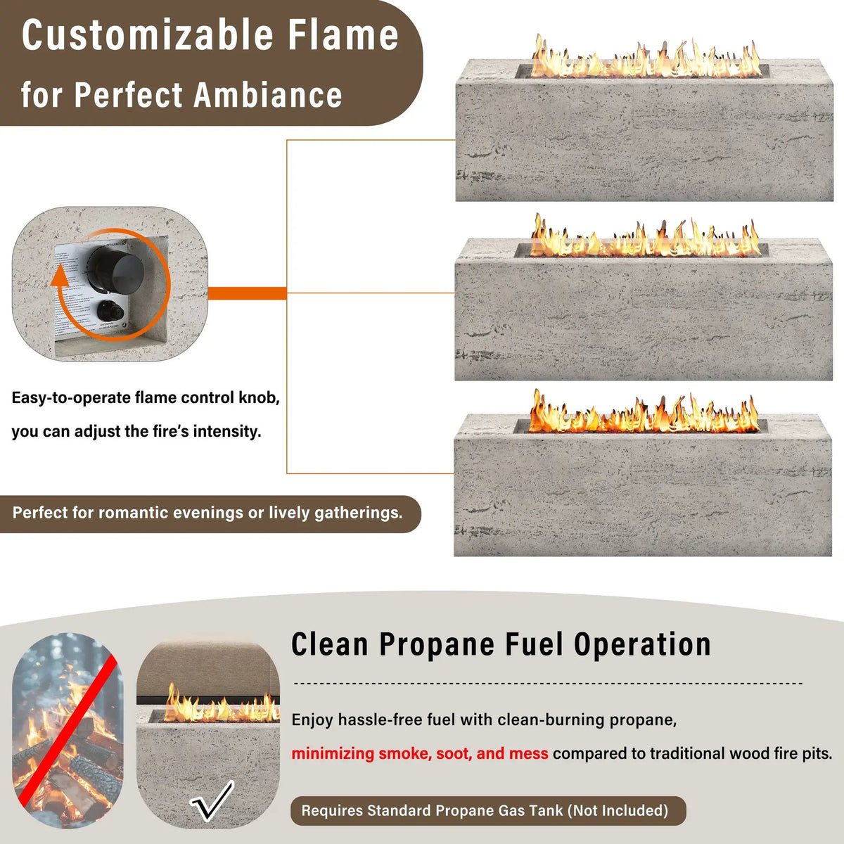 U_STYLE Outdoor Rectangular Propane Fire Pit 41.9" 40000 BTU by HouseOfZazla