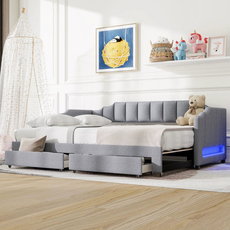 Extendable Daybed With LED Light And 2 Storage Drawers by HouseOfZazla
