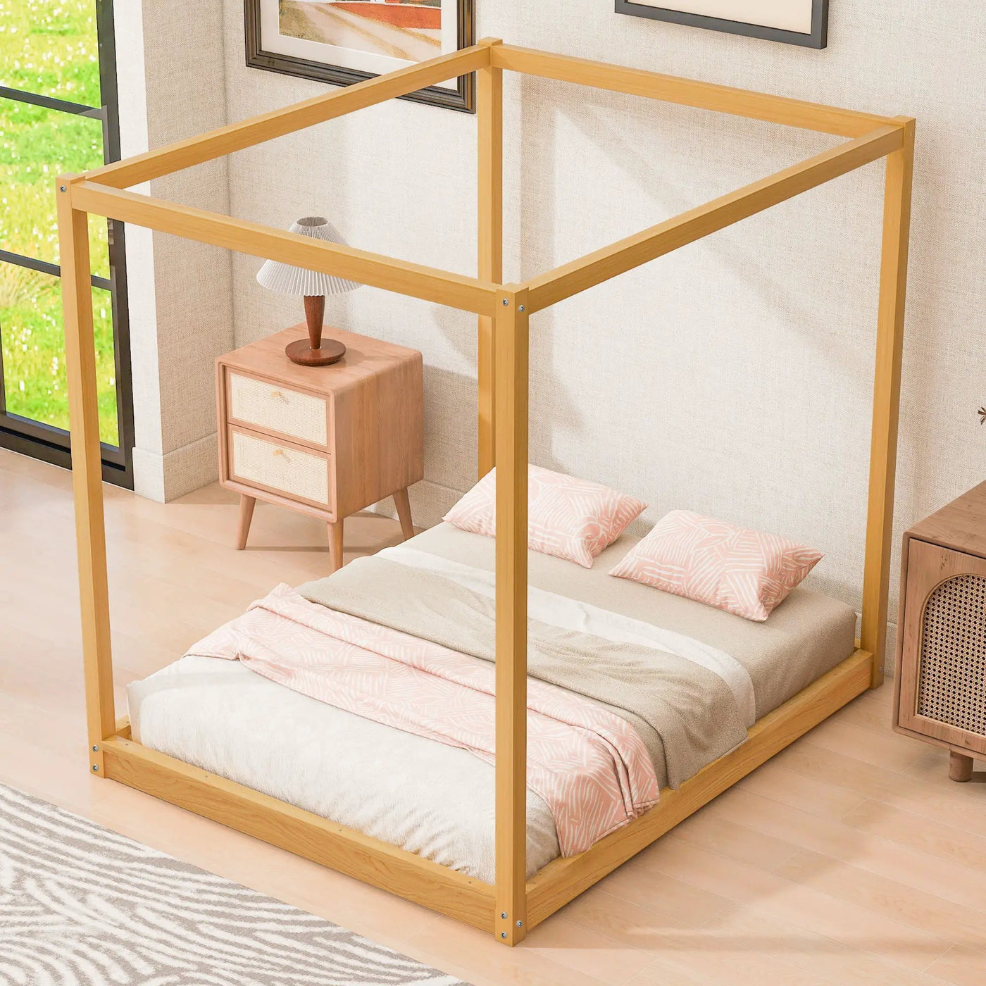 Wood Canopy Platform Bed With Support Legs And Airflow Slats by HouseOfZazla
