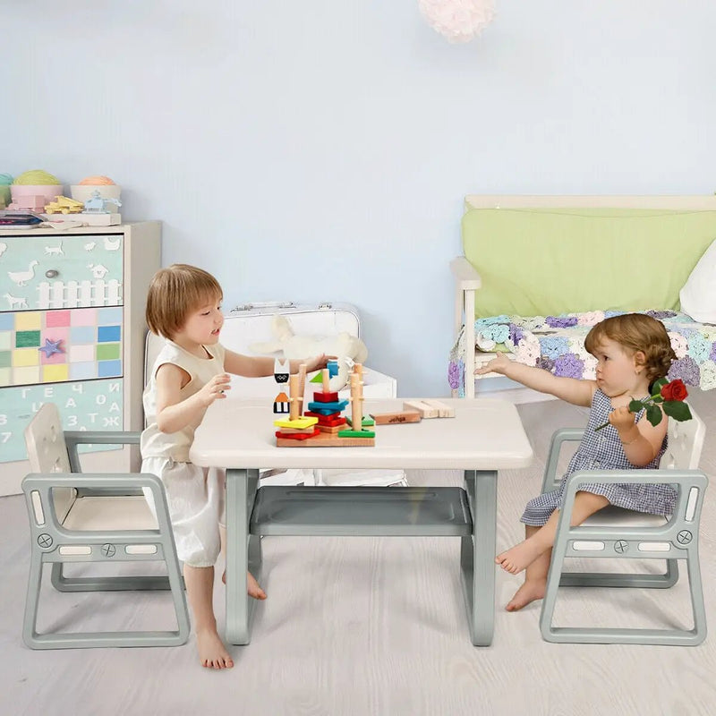 Kids Table and 2 Chairs Set with Storage Shelf-White by DirectDeals