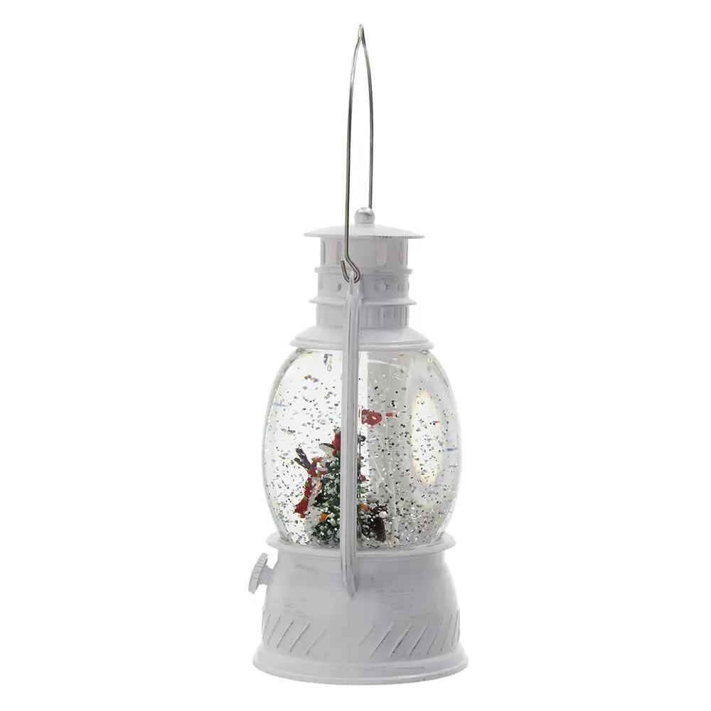 Christmas Plastic / Resin Lantern With Snowman & Tree LED / Water Spinning / 6 Hours Timer, 3*AA Batteries Required - White / Multi by HouseOfZazla