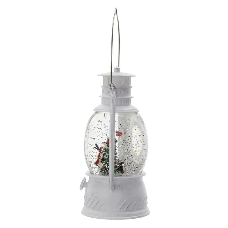 Christmas Plastic / Resin Lantern With Snowman & Tree LED / Water Spinning / 6 Hours Timer, 3*AA Batteries Required - White / Multi by Unique Piece Furniture