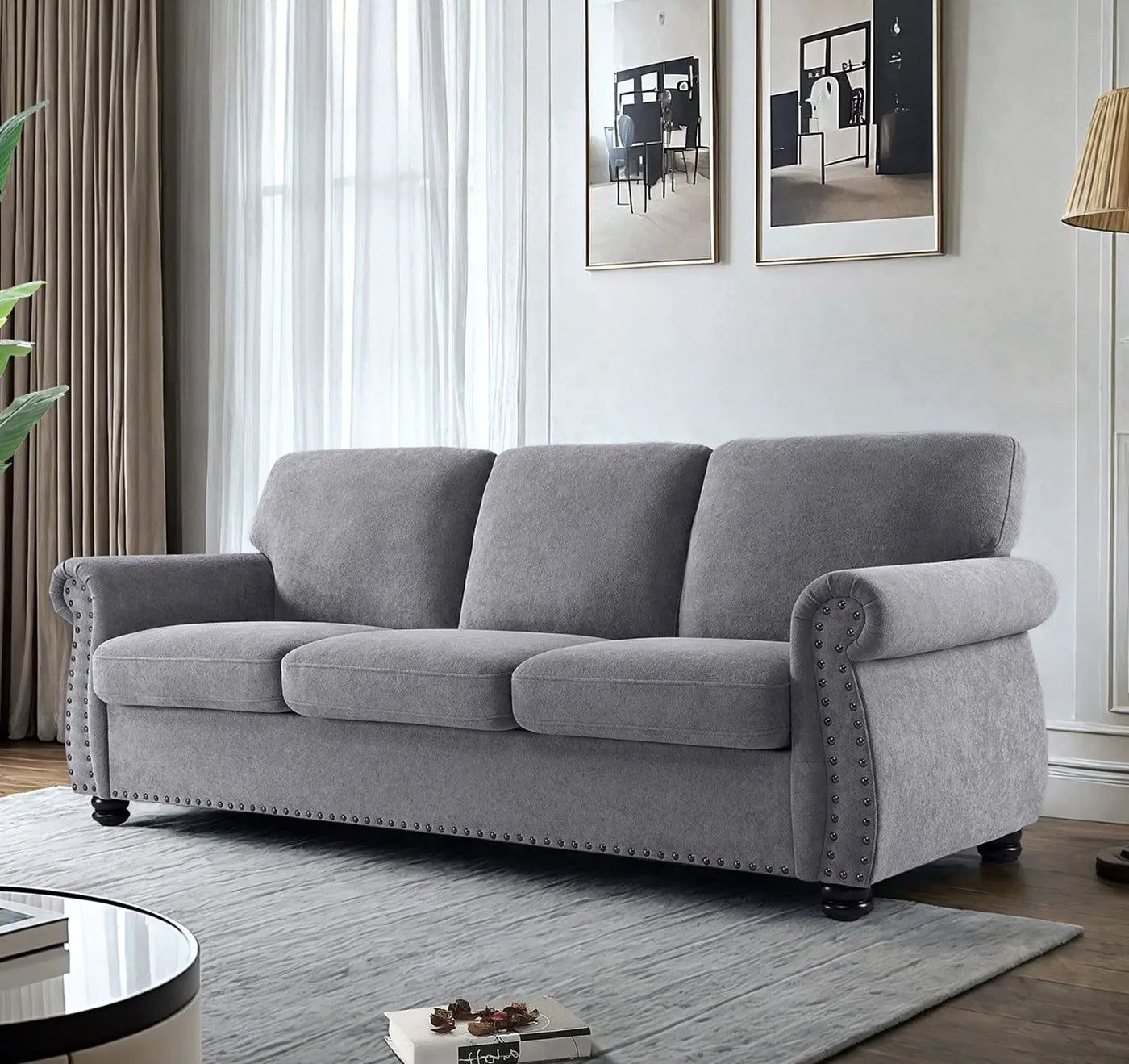Soft Sofa, Upholstered 3 Seater Couch With High Density Foam, Loose Back Cushions And Turned Legs by Unique Piece Furniture