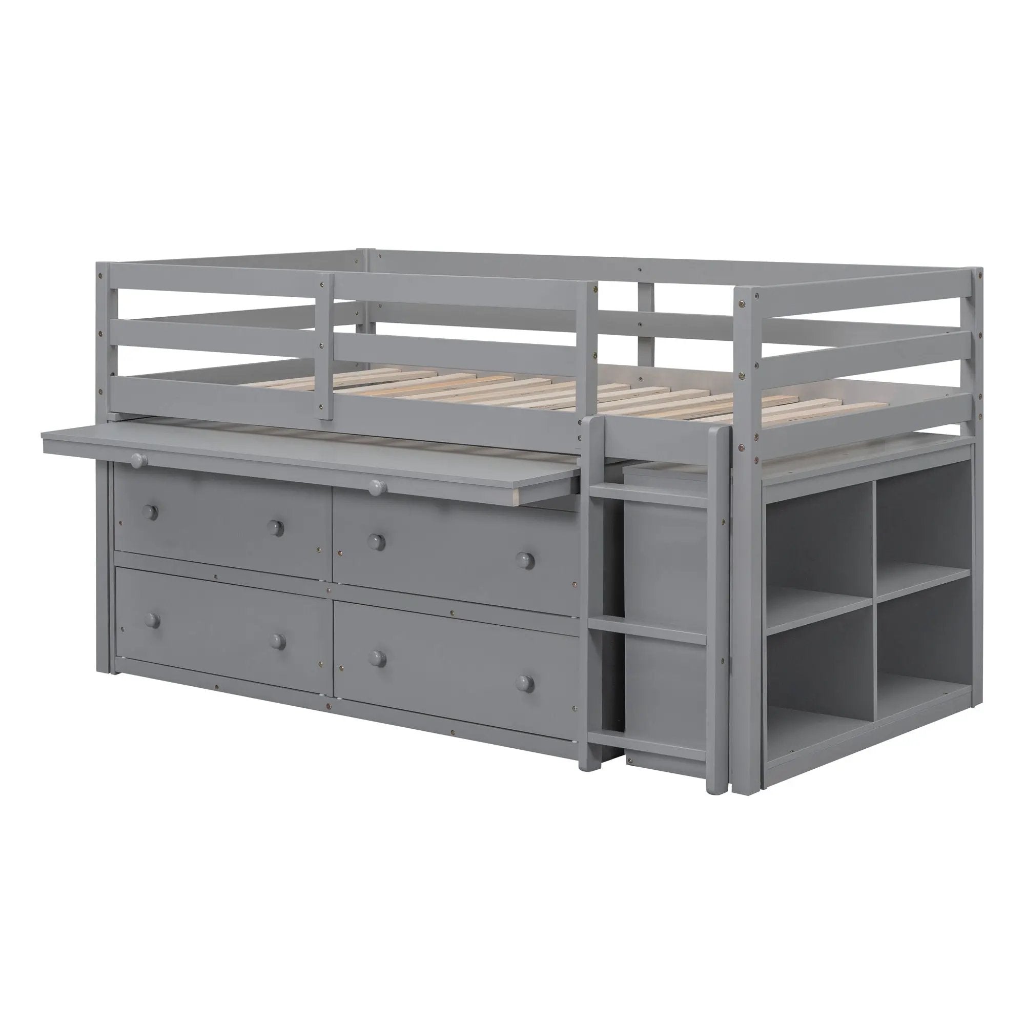 Loft Bed With Retractable Writing Desk And 4 Drawers, With Lateral Portable Desk And Shelves by HouseOfZazla