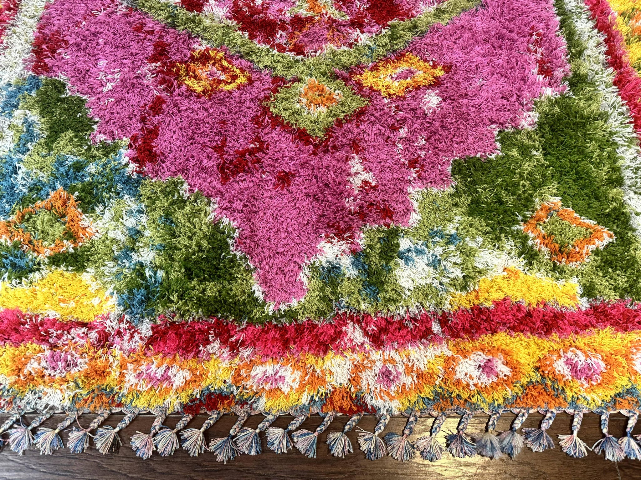 Colorful Shag Rug 8x10, Fuchsia and Multicolor by Jewel Rugs
