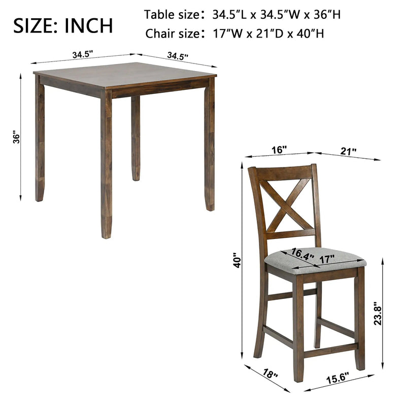5 Piece Dining Table Set, Wooden Dining Square Table Set For 4 by Unique Piece Furniture