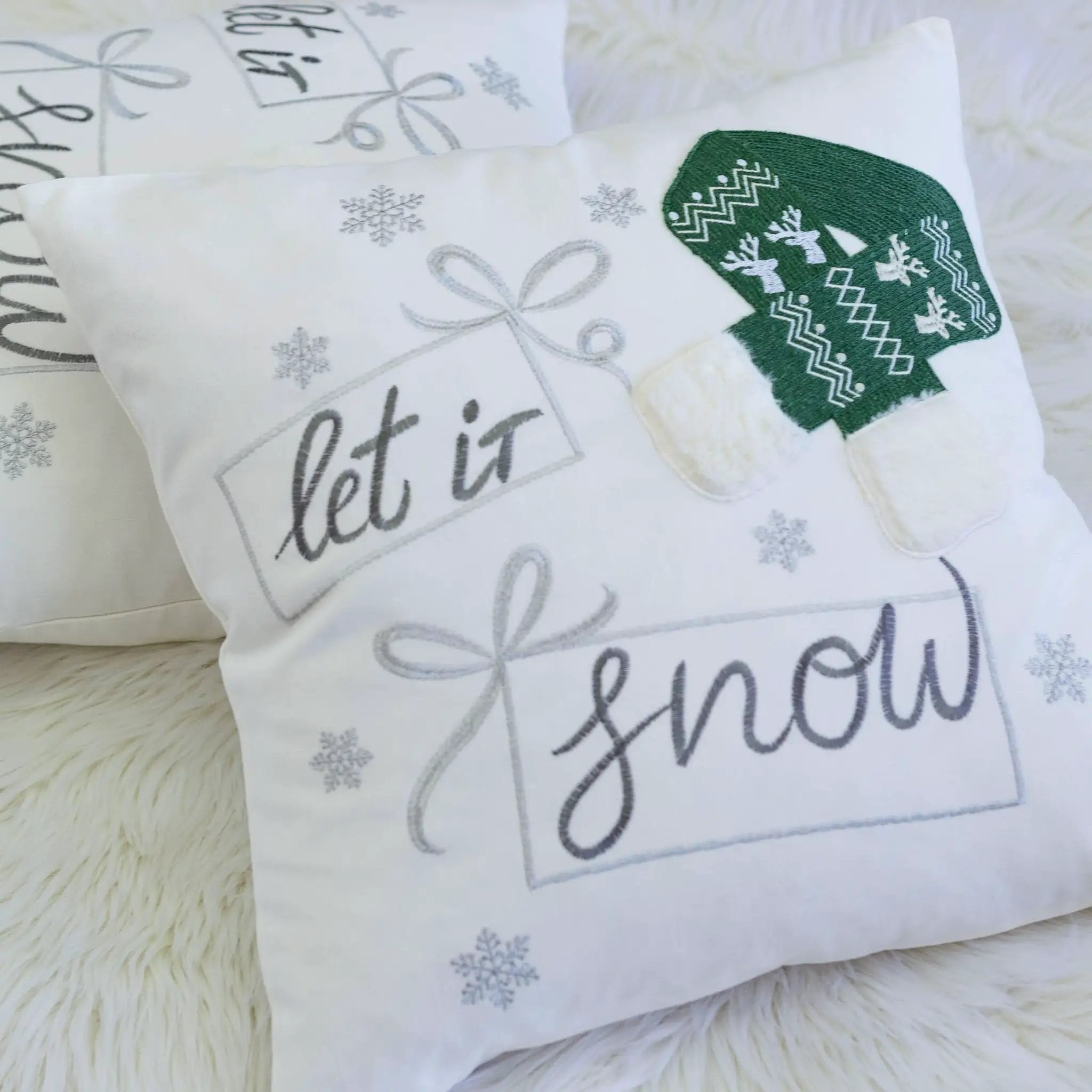 Let It Snow Christmas Throw Pillow 20x20 Cotton Cushion by HouseOfZazla