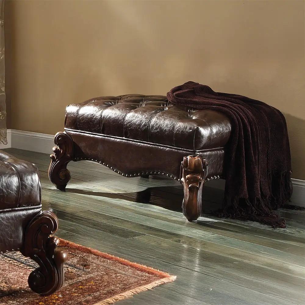 Versailles - Ottoman - Two Tone Dark Brown Synthetic Leather & Cherry Oak by Unique Piece Furniture