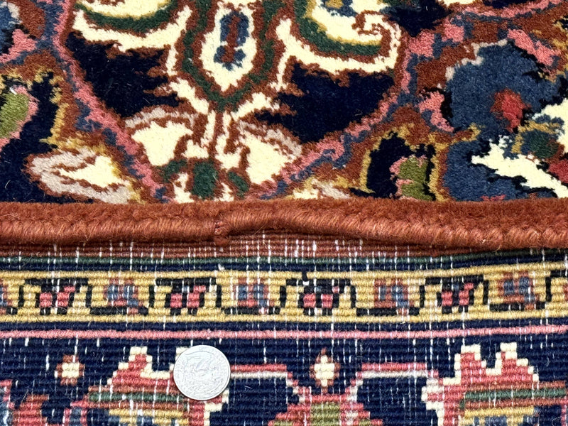 Indo Persian Heriz Rug 4x6, Rust Red Navy Blue and Cream by Jewel Rugs