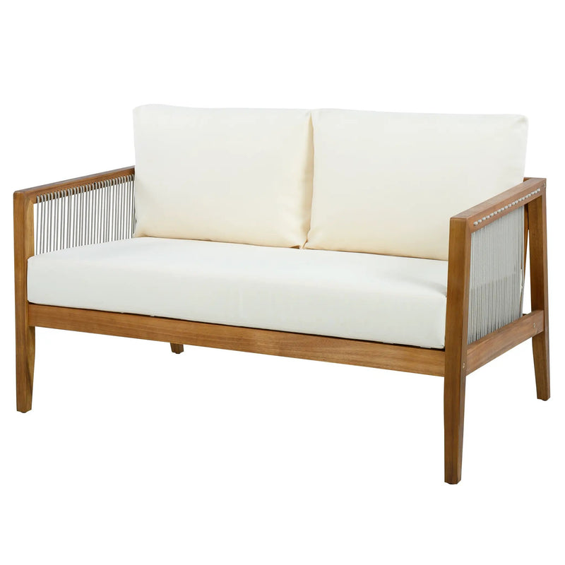 Outdoor 4-Piece Sofa Set, Acacia Wood Frame with Rope Detail, Water-Repellent by HouseOfZazla