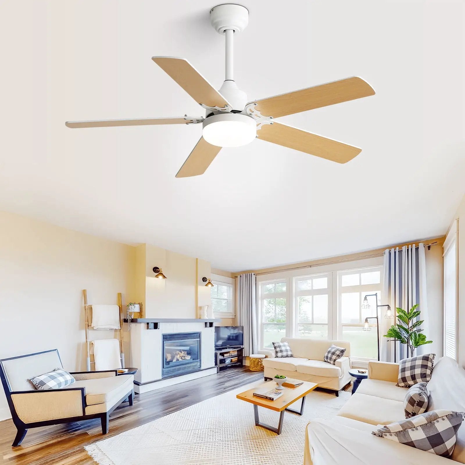 Modern Ceiling Fan With 3 Color Dimmable Light 5 Blades Remote Control Reversible Dc Motor - White by HouseOfZazla