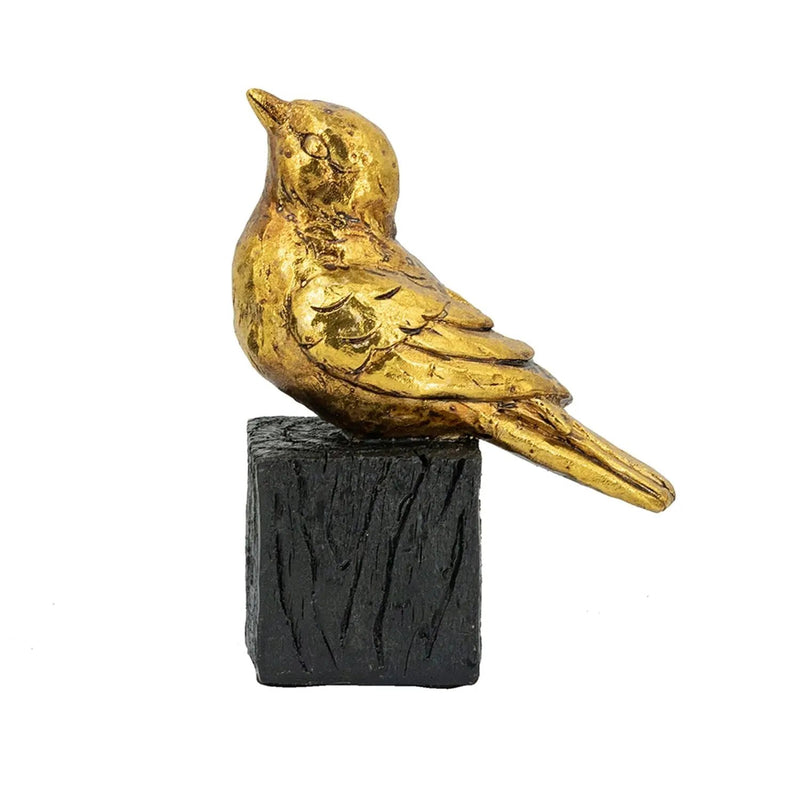 Gold Resin Songbird Sculpture On Black Faux Branch by HouseOfZazla