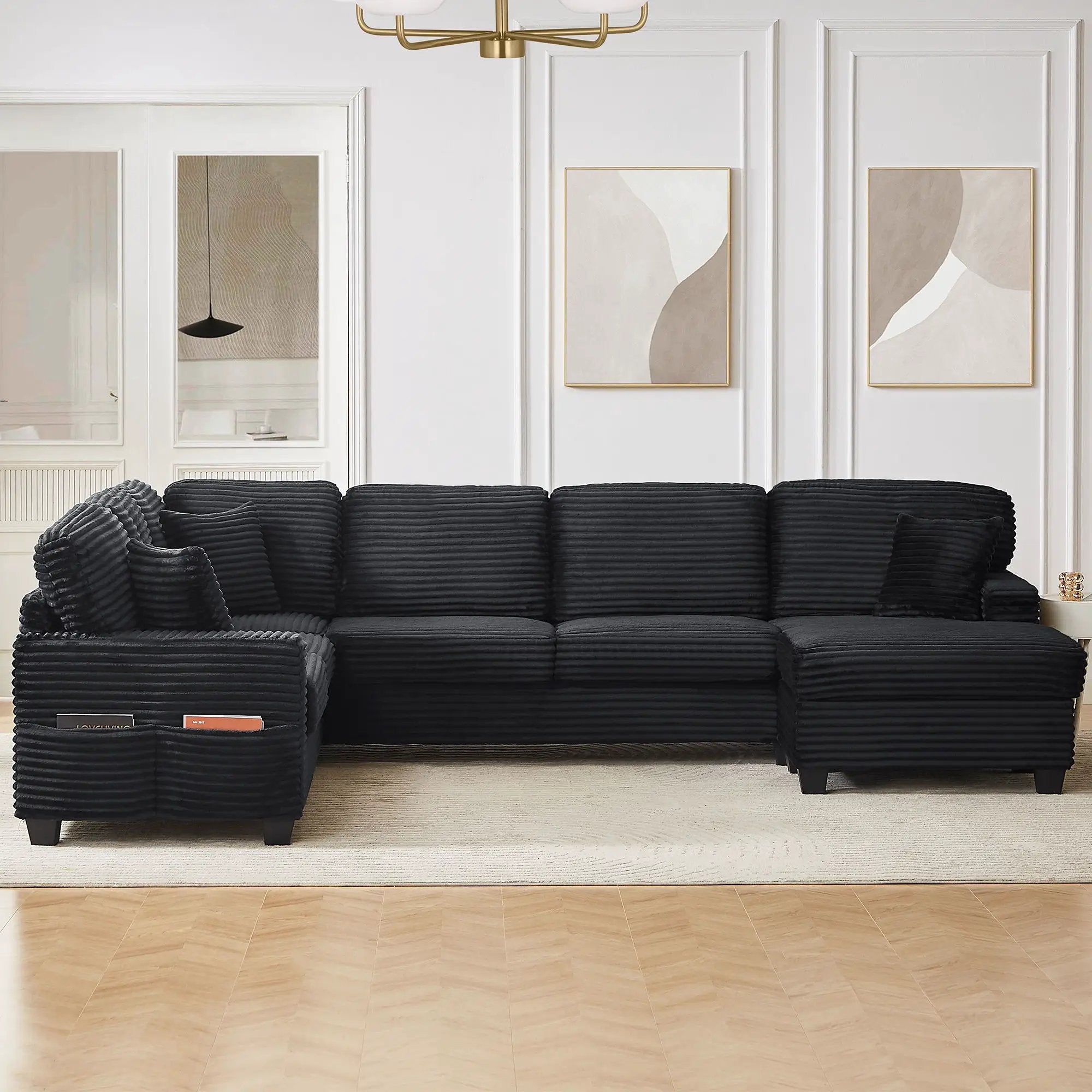 Upholstered U-Shaped Sectional Sofa With Movable Ottoman And Side Storage Pockets by Unique Piece Furniture