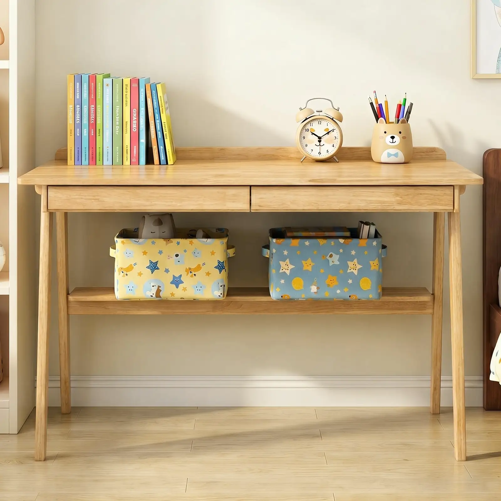 Solid Wood Writing Desk with 2 Drawers & Storage Shelf by HouseOfZazla
