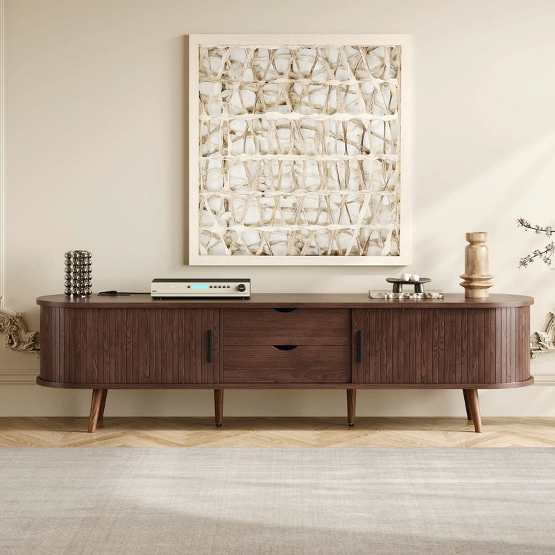 TV Stand For 70" TV, Console With Tambour Doors, Drawers And Built In Power Outlet - Dark Brown by Unique Piece Furniture