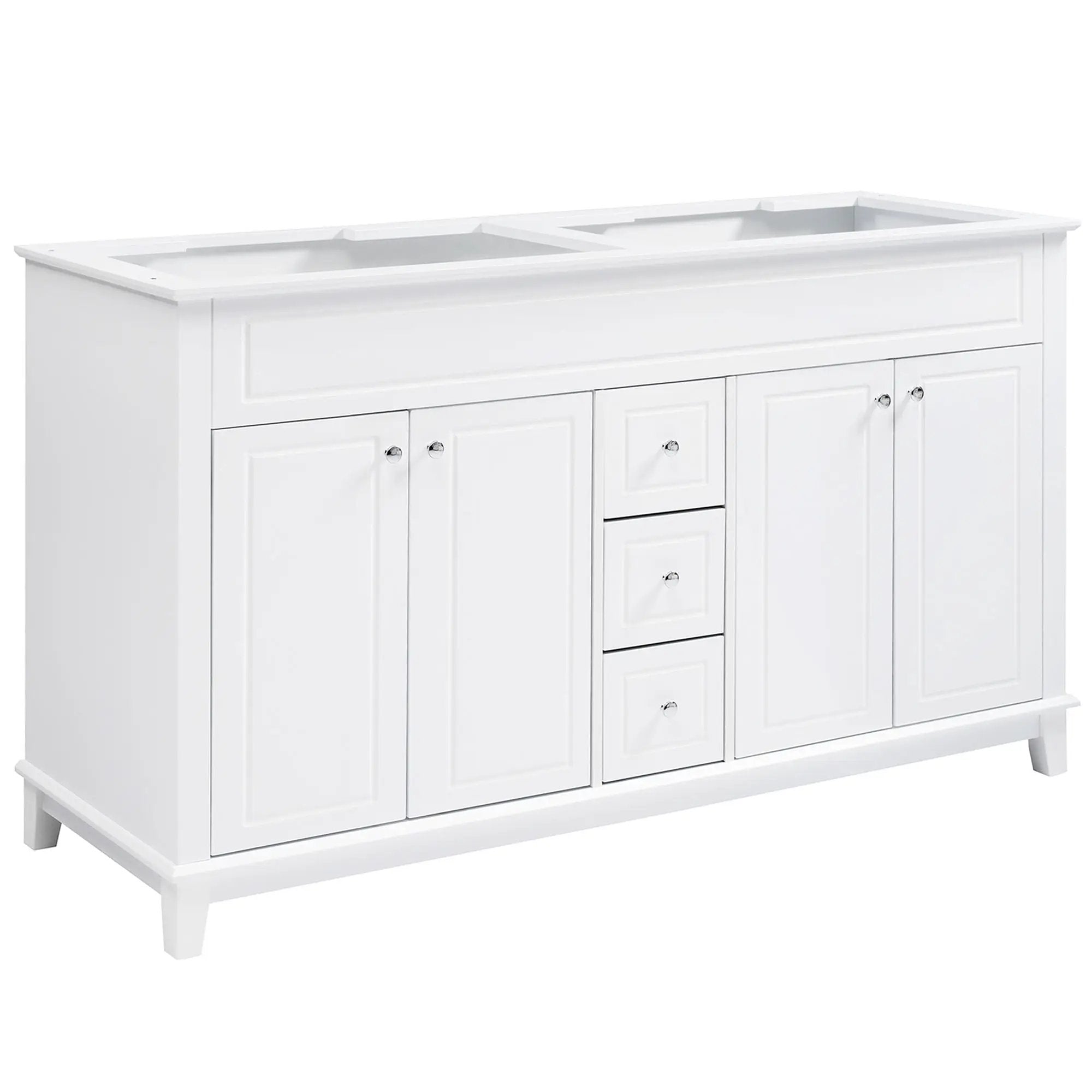 Bathroom Vanity Cabinet Only, 3 Drawers & 4 Doors With Double Layer Shelves - White by HouseOfZazla
