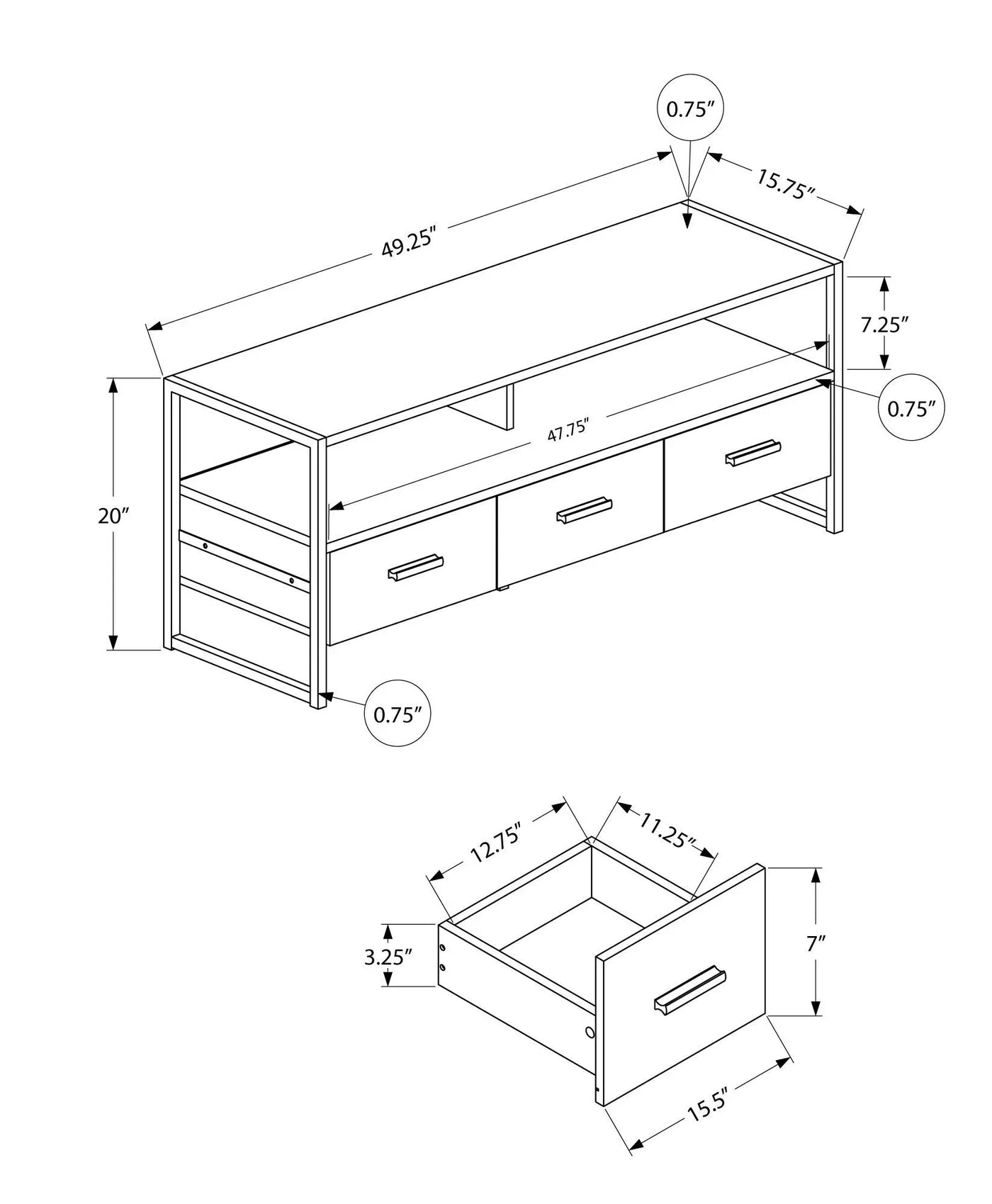 TV Stand, Console, Media Entertainment Center, Storage Drawers, Modern by Unique Piece Furniture