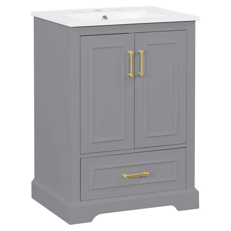 Bathroom Vanity With Sink, 1 Divided Drawer And 2 Soft Close Doors With Double Shelf