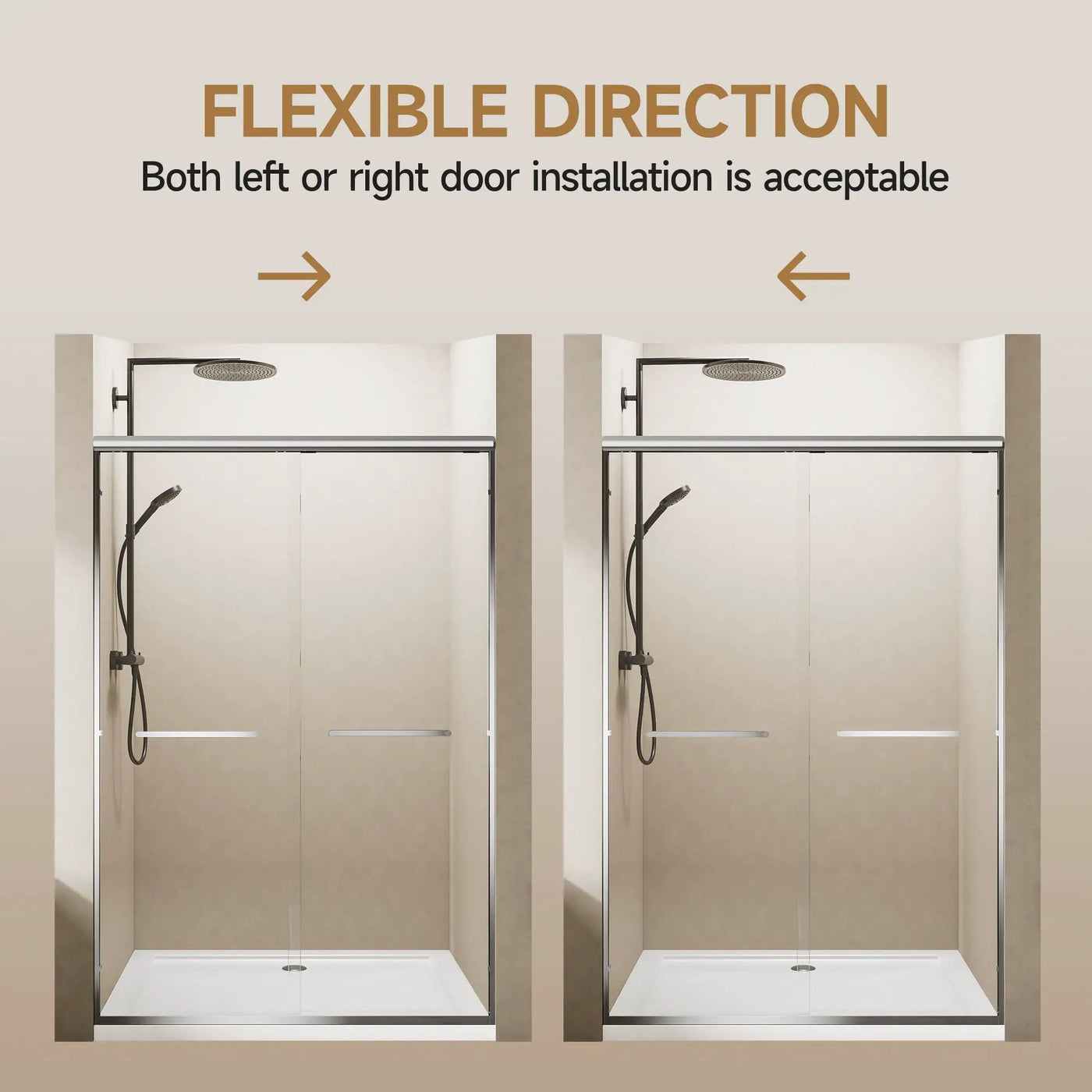 Aluminum Frame Double Double Soft Close Shower Door, Tempered Glass And Dual Stainless Steel Handles by HouseOfZazla
