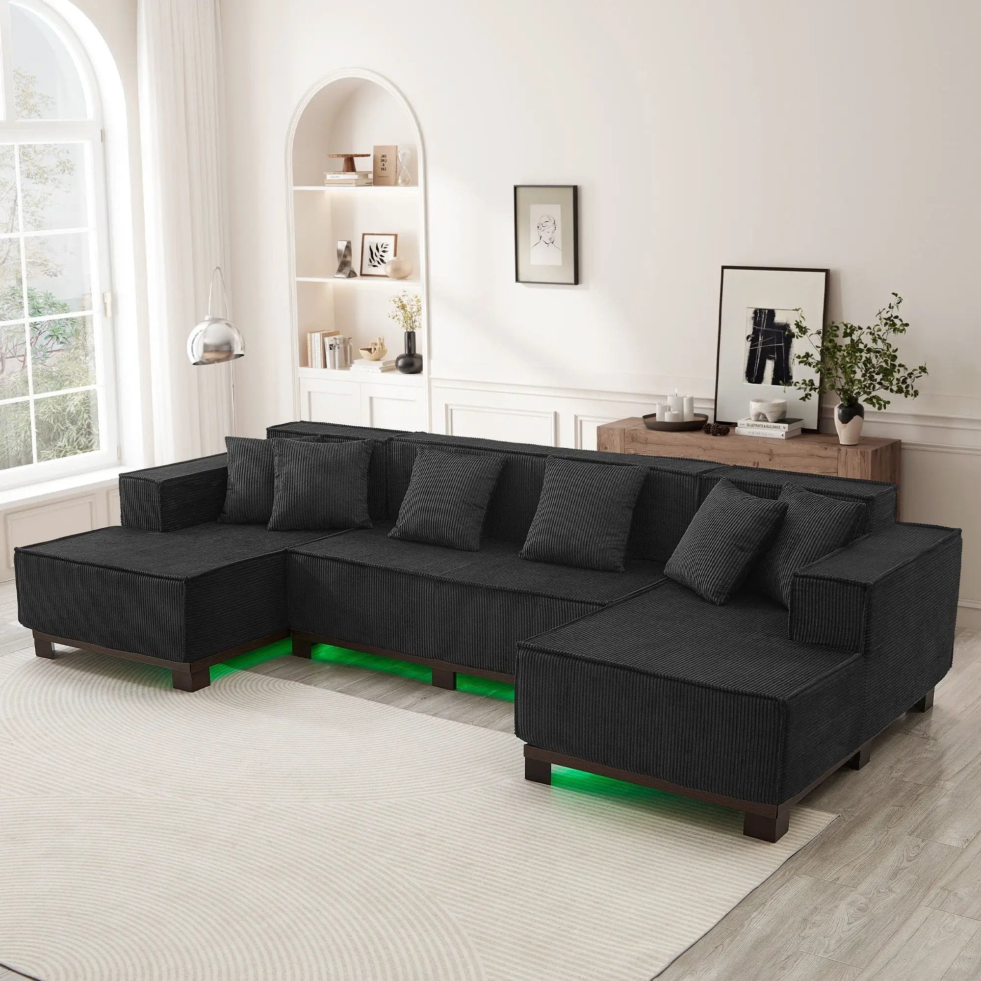 U-Shaped Sectional Sofa With RGB LED Light Strip And 6 Pillows by Unique Piece Furniture