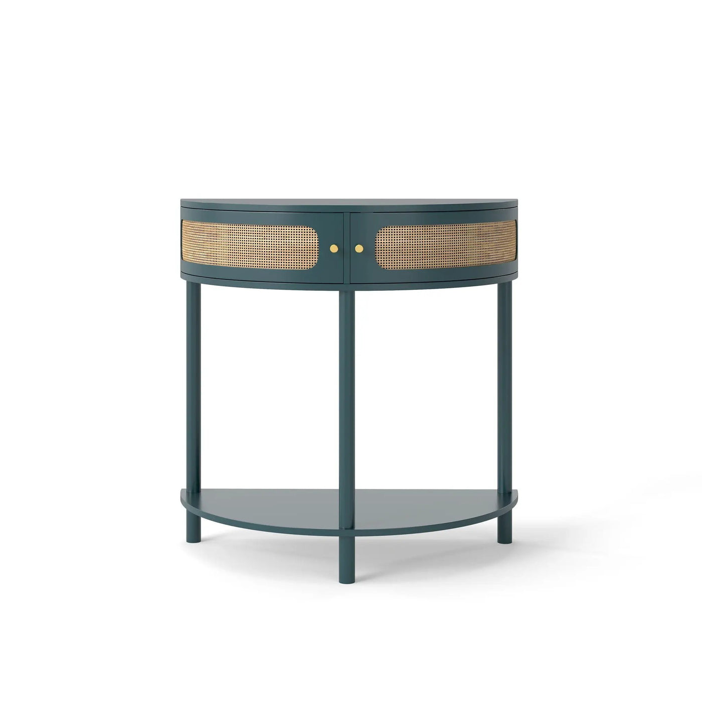 Boho Rattan Semi Circle End Table With Sliding Rattan Door, Storage And Bottom Shelf by HouseOfZazla