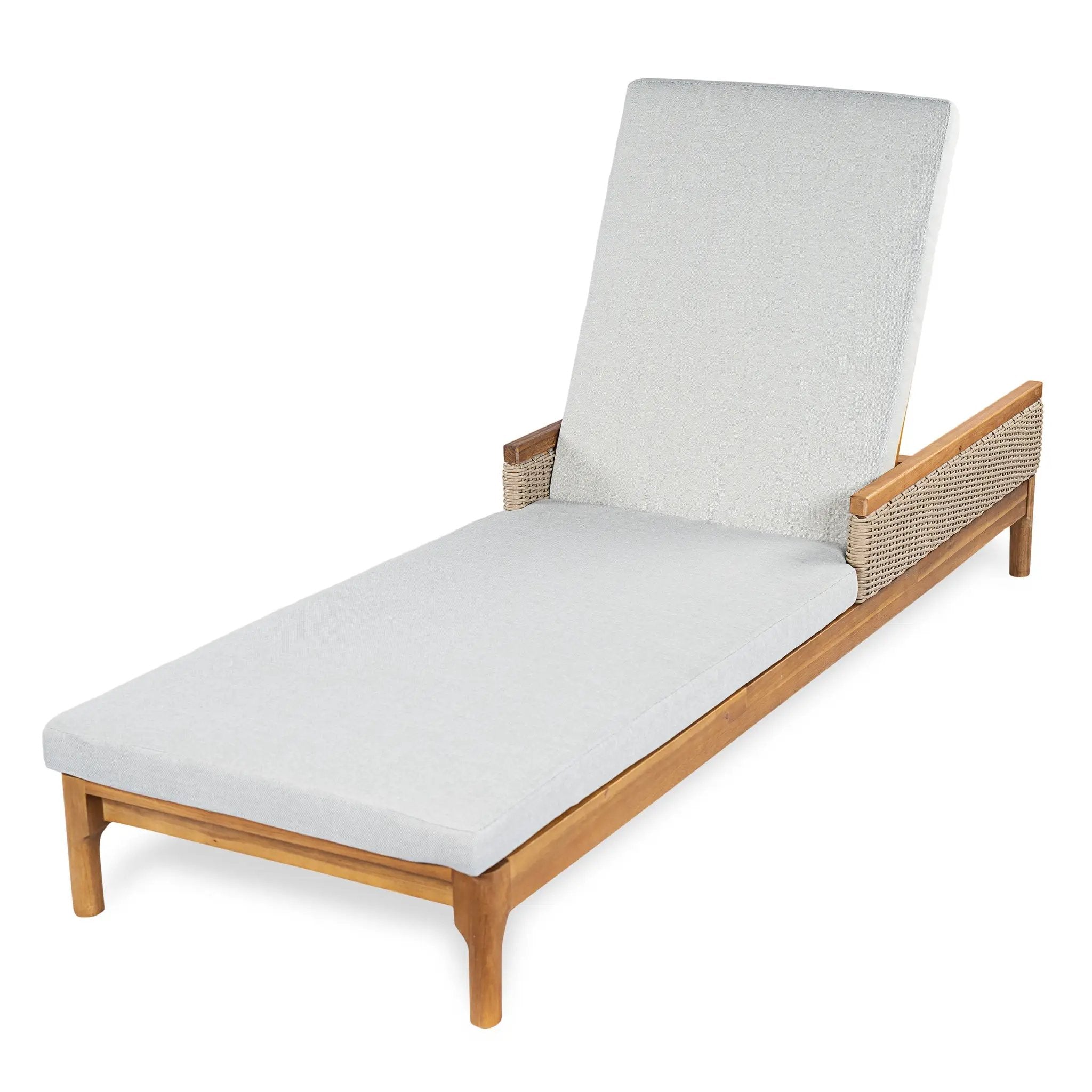 76.8" Solid Acacia Wood Sun Lounger Set of 2 with Grey Cushions by HouseOfZazla