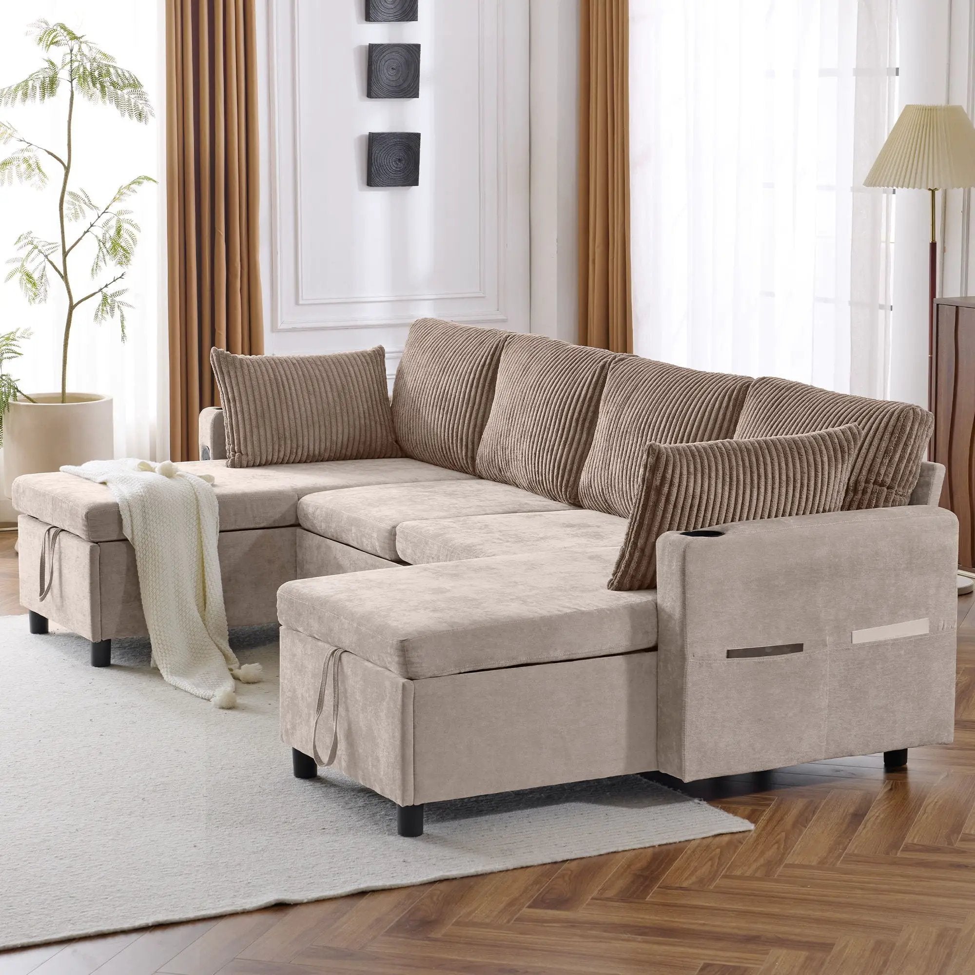 Sectional Sofa Bed With Pull Out Sleeper, USB Ports, Cup Holders by HouseOfZazla