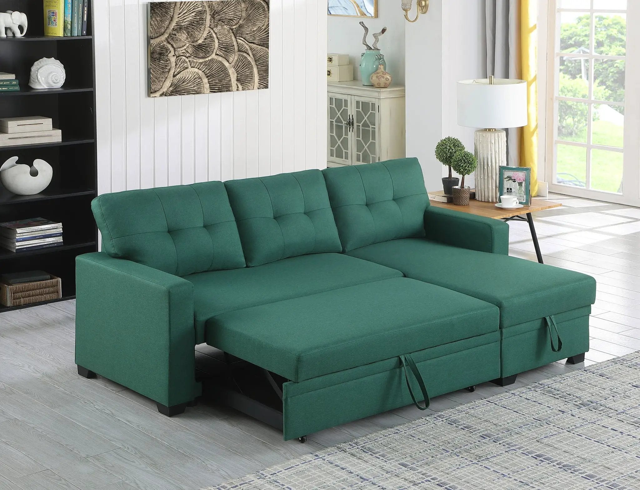 Upholstered Pull Out Sectional Sofa With Chaise by HouseOfZazla