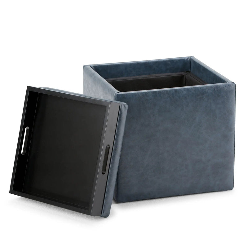 Rockwood - Upholstered Cube Storage Ottoman With Tray by HouseOfZazla