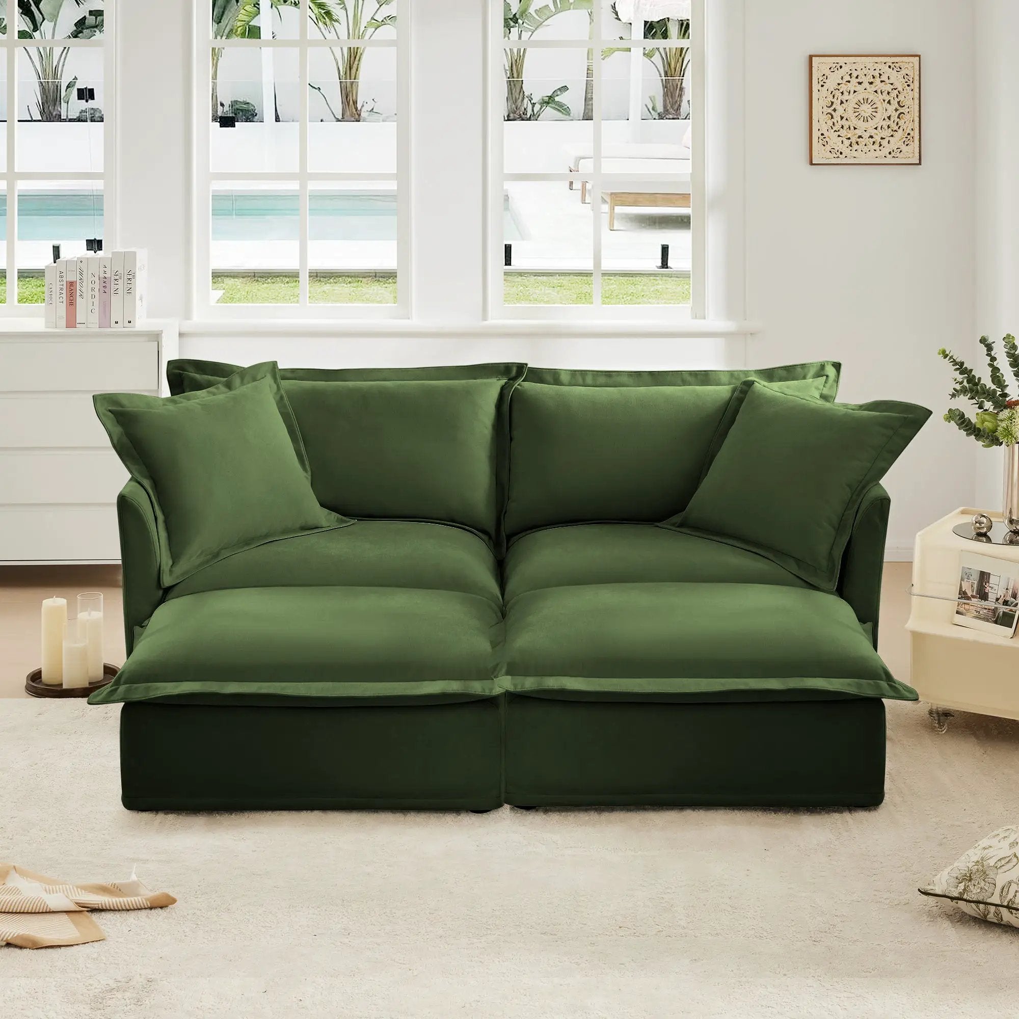 Slipcovered Sofa 2 Seater Sofa with 2 Ottomans by HouseOfZazla